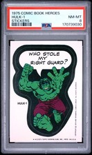 1975 Topps Comic Book Heroes Stickers Hulk-1 Stickers PSA 8 Low Pop Card Marvel picture