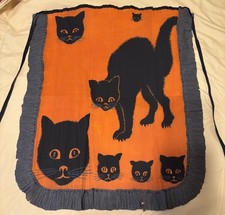 Vintage HALLOWEEN c1910 CREPE PAPER Apron BLACK Cat picture