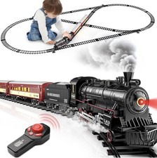 Hot Bee RC Train Set, Alloy Steam Locomotive with Light-Up Cars and Tracks Train picture