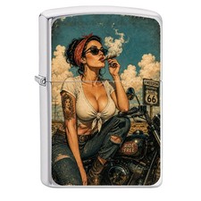ZIPPO Bike Ride Route 66 Anime Girl with cigar Lighter: fine art design picture
