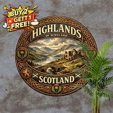 Highlands of Scotland Scenic Round Tin Sign Vintage Metal Wall Decor 8x8 picture