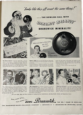 Brunswick Bowling Print Ad 1940's Santa Claus Vintage Joe Norris Chicago 14x10 picture