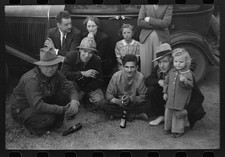 Photo:1930s Men Women Child Group by Car Firefighter Helmet picture