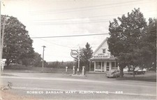 RPPC Albion Maine Robbie's Bargain Mart & Gas Station 1940s era picture