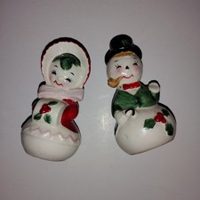 VTG 1950-60s Adorable Mr. & Mrs. Snowman Japan Salt & Pepper Shakers  picture
