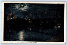1920 Frankfort Kentucky KY Postcard River Bridge Post Office Night Moonlight picture