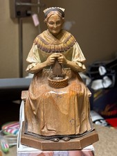 1950s Hand-Carved Seated Woman Knitting wood sculpture picture