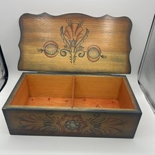Vtg Tole Painted Wooden Trunk Box Folk Art Floral Heart Cottagecore Primitive  picture