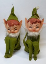 Pair of Vintage PIXIE KNEE HUGGERS / ELVES in Green Christmas Figurines 6