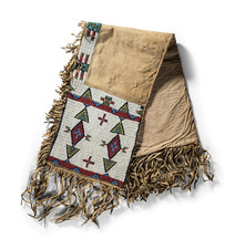 Old American Style Beaded Buffalo Hide Saddle Bags Western Native Vintage picture