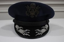 Vintage USAF Dress Blue Cap Silver Embroidered Visor W J Soltis Named Hat 7 1/8 picture