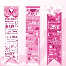 Chiisong 3 Pieces Breast Cancer Awareness Decorations Pink Ribbon Banners picture