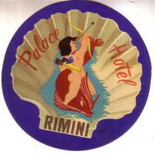 HOTEL LUGGAGE LABEL ,PALACE  HOTEL , RIMINI ,ITALIA DECO 1940 picture