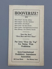 1918 WWI Iowa PROHIBITION Propaganda Flyer Hooverize 18th Amendment History picture