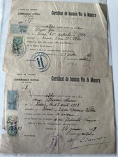 Rare Lot of 2 Certificates of Good Conduct - Lorient 1929-30 Tax Stamp picture