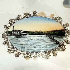 CROOKSTON MINNESOTA MN Antique LIGHT HOUSE DAM Souvenir TRINKET PAINTED DISH picture