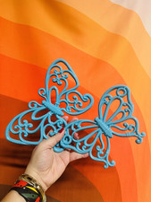 Vintage Turquoise Butterfly Plastic Wall Hanging / Homco USA Butterflies/ Set 2 picture
