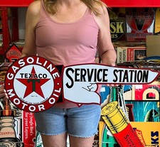 Antique Vintage Style Sign Texaco Service Station NOT Porcelain Made USA 30x11 picture