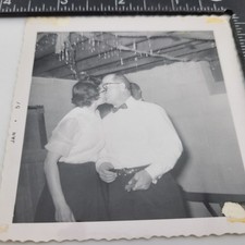 Couple Kissing Christmas Decorations Tinsel 1950s Vintage Photo picture