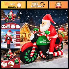 5.2 FT Inflatable Santa Motorcycle with Gingerbread Man - Lighted Holiday Yard D picture