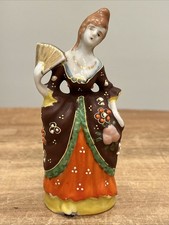 Vintage Porcelain Hand Painted Moriage Victorian Lady With Fan Wall Pocket Japan picture