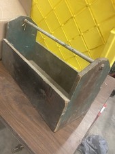 Vintage Jr Carpenter Tool Box Wooden Caddy Rustic Primitive Green Decor picture