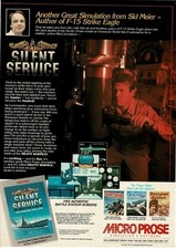 1985 MicroProse Silent Service Computer VideoGame Submarine Sim Vintage Print Ad picture