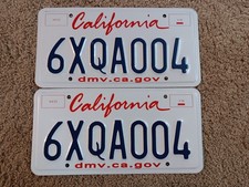 California License Plate - Matching Pair - 6 XQA 004 - Expired picture