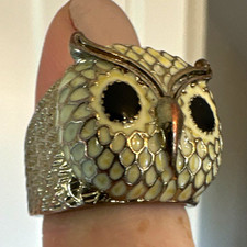 Owl Face Statement Ring Silver Tone Metal Bird Owl Shaped Fashion Jewelry picture