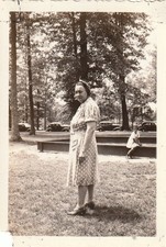 Vintage Photo Granny in Park Little Girl Classic Cars Polka Dot Dress Fashion picture