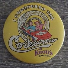 VINTAGE KNOTT'S BERRY FARM  “I CONQUERED THE CORKSCREW” 3” PINBACK BUTTON RARE picture