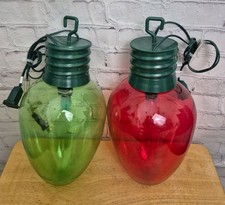 2 Jumbo Hanging Christmas Lightbulbs Red & Green Shaped Light Corded Large 14