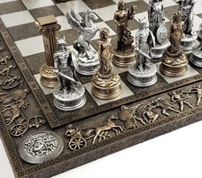 Greek Mythology Olympus Gods Zeus vs Poseidon Pewter and Bronze Color Chess S... picture