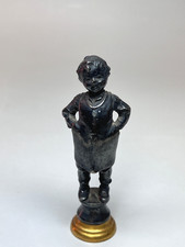 19c.Antique French Personal Wax Seal Stamp Figural Boy Brass Head Monogram picture