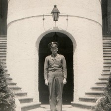 c1940s WWII US Army Soldier Uniform Visor Cap Twin Stairs Snapshot Photo 4