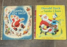 2 1950s Disney Little Golden Books Donald Duck and Santa Claus & Santas Toy Shop picture