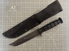 Vintage ONTARIO USA 498 All Black Leather Handle Clip Point Combat Knife wSHEATH picture