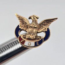 Vintage 14k Gold Enamel Fraternal Order of Eagles FOE Screw Back Pin picture
