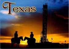 Texas Cowboy Sunset Oil Rig Silhouette Western Ranch Chrome Postcard picture