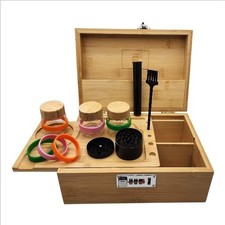 ATOM5 Premium Bamboo Storage Box Locking Organizer Combo Lock Wooden Case Tray picture