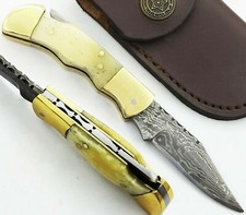 SHARD®™CUSTOM HAND FORGED Damascus Steel Lock Back Folding Pocket Knife W/Sheath picture