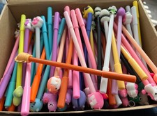 75+ Assorted Animal Cartoon Gel Pens Kawaii Novelty Black Ink Bulk Lot New picture