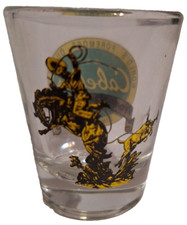 Cabelas Vintage Riding Roping Cowboy Shot Glass Cabelas Store Fort Worth Texas picture