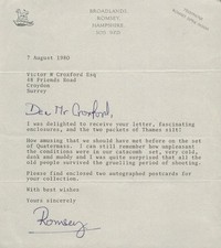 NORTON (8TH BARON BRABOURNE) KNATCHBULL - TYPED LETTER SIGNED 08/07/1980 picture