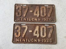1926 Kentucky License Plate Pair - 37-407 - Rare pair picture