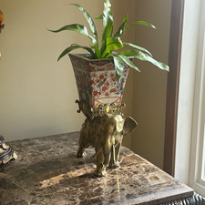 Asian Elephant brass Metal Porcelain ceramic Planter vase Floral  Antique  picture