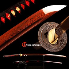 Blood Red Sharp Battle Ready Japanese Samurai Katana Sword Damascus Folded Steel picture