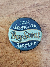 Vintage Early Bicycle Advertising Pin Button Iver Johnson Bicycles Boy Scout picture