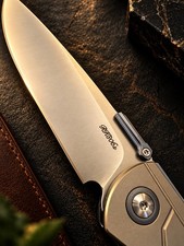 RIKE KNIFE No.68 M390 Drop Point Plain Manual Frame Lock Gray Titanium Clip picture