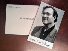 Vintage signed 5.5x3.5 photo: Harold Pinter with 6x4 Compliments Card picture
